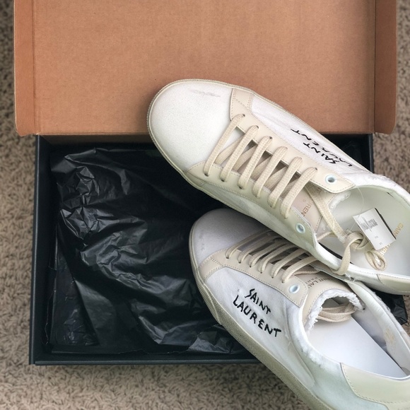 Saint Laurent Unisex Distress Canvas Sneakers - Picture 1 of 7